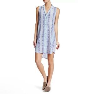 Equipment Silk Snakeskin Print Shirtdress Button Up‎ Shift Dress Size SMALL Blue